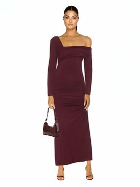 Karina Grimaldi Alex One Shoulder Maxi Dress Merlot Modal Large NWT